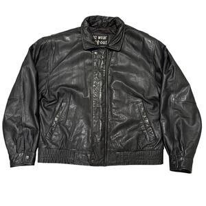Vintage U2 Wear Me Out Black Leather Bomber Jacket Men Large Biker Grunge 90s